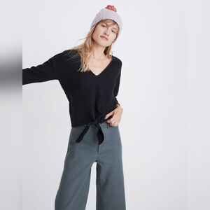 Madewell Texture & Thread Long-Sleeve Tie-Front Top Black